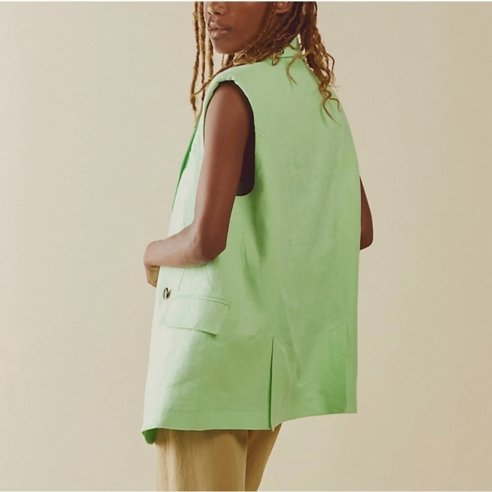 NWOT Free People bright Green Lime Bright Young Things Linen oversized Vest - Picture 4 of 11